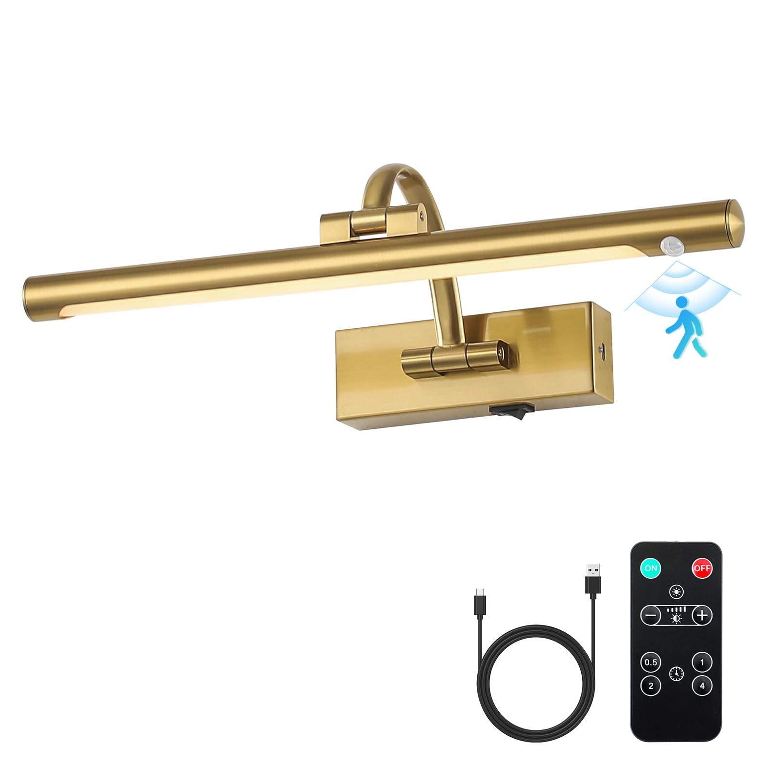Luces de latón para pared inalámbricas LED de 3W para pinturas 16" 8