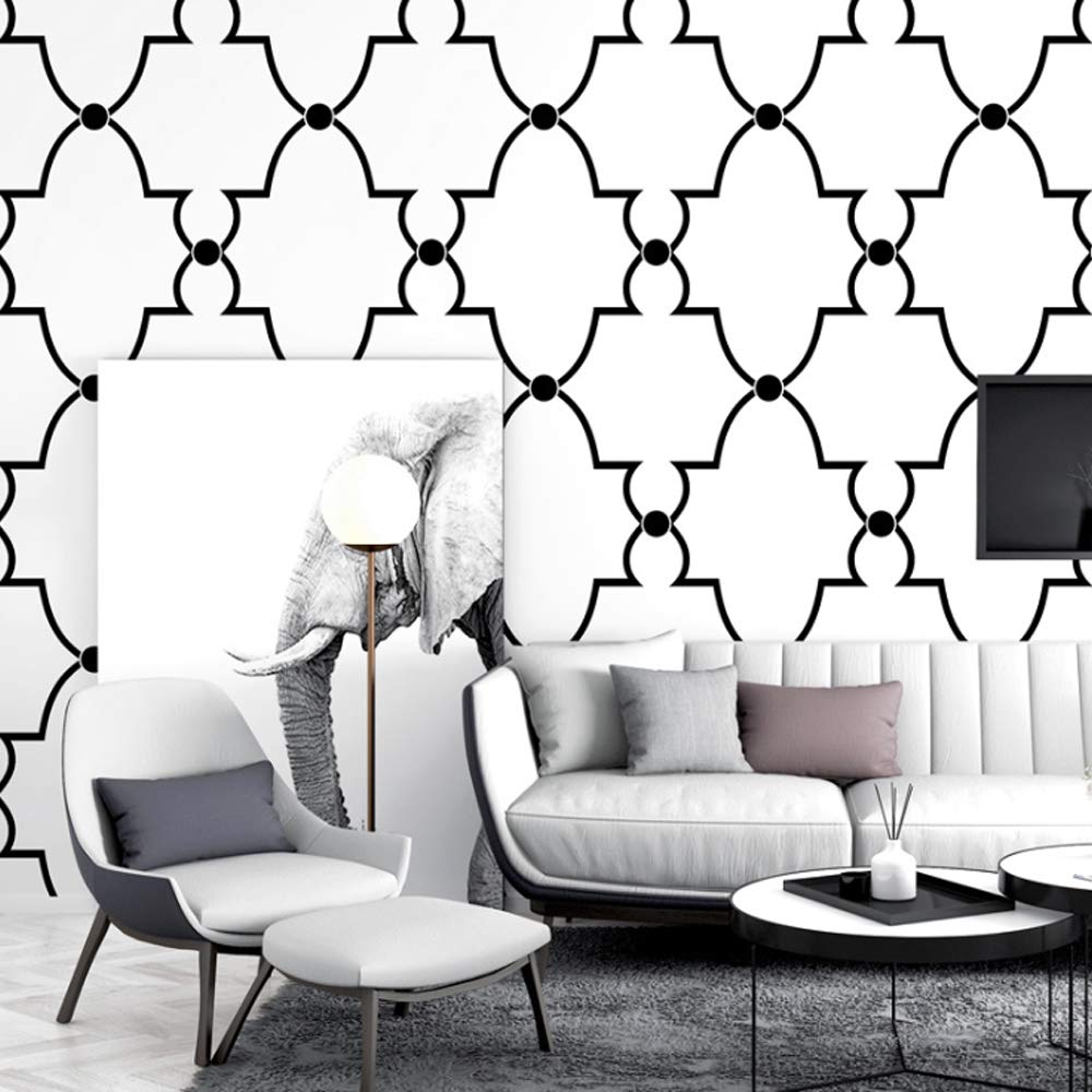 MEAIHOME Nordic Style Modern Minimalist Chinese PVC Wallpaper Black and White Geometric Irregular Pattern Bedroom Living Room Dining Room TV Sofa Bedside Background Wall 1.73'W x 32.8'L Non-Pasted