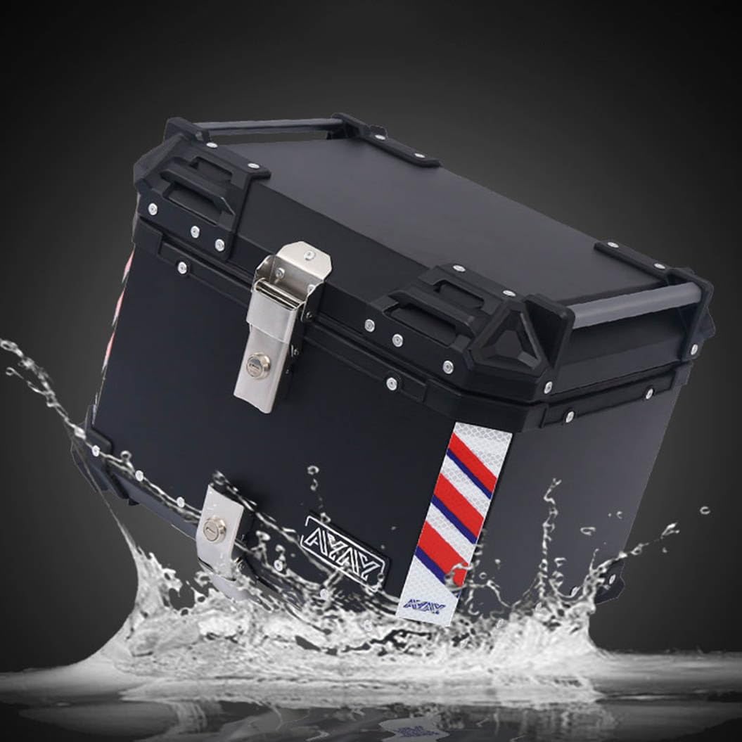 Top Case Moto Étanche, 45L 55L 65L Aluminium Moto Coffre Voyage Boîte De Queue, avec Serrure De Sécurité, pour Un Casque Et Bagages, Noir, Argenté (Couleur : Argent, Taille : 65L)