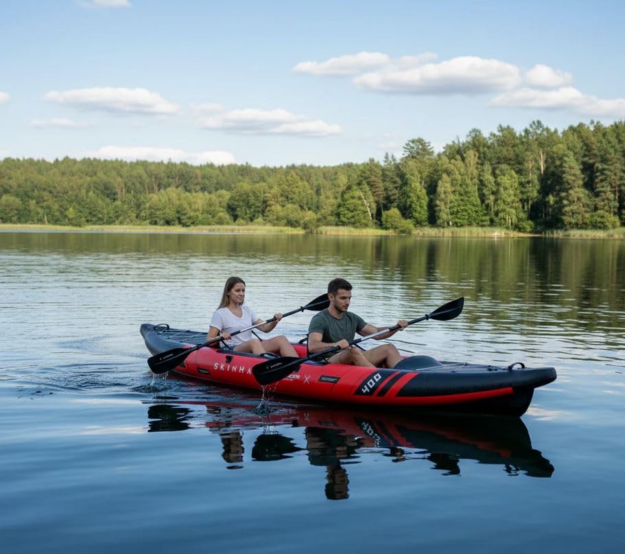 SKINHAWK Prestige Red Kajak Set 400 - Čamac na napuhavanje - Kanu - 400 x 96 cm - Kajak za 2 osobe (Set s veslom od fiberglasa)