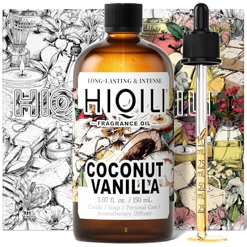 Image of HIQILI Coconut Vanilla Fragrance Oil for Home Diffuser - 5.07 Fl Oz | for Candle & Soap Making Supplies, Essential Oils for Home and Car Humidifier - 150 ML