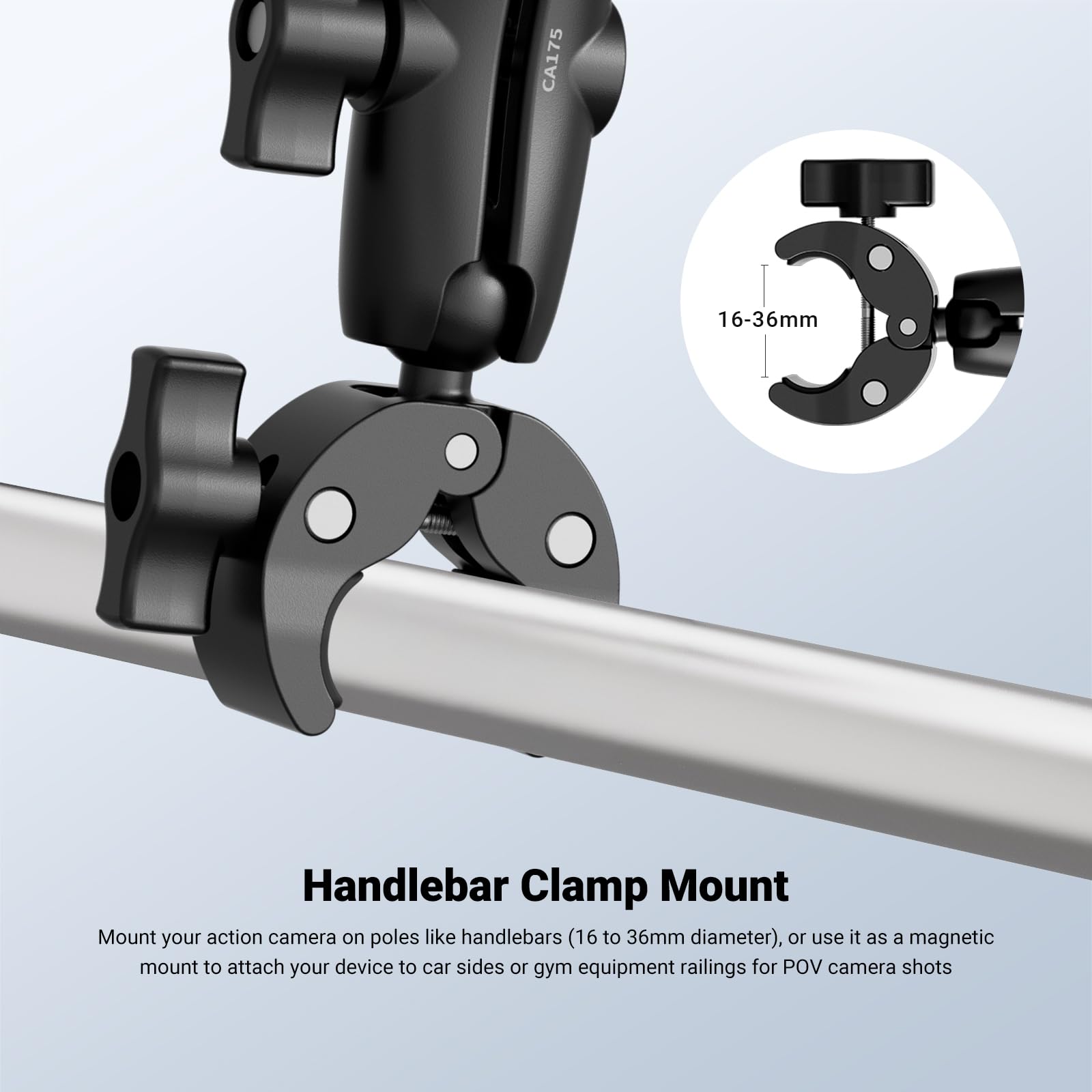 NEEWER Supporto a Morsetto per Manubrio Moto Bici Staffa Magnetica per Auto Kit Accessori Action Cam Compatibile con Insta360 X5 X4 X3 GoPro DJI AKASO, Teste Sfera a 360° per Riprese Video POV, CA175