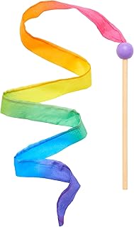 Mini Rainbow Streamer - Long Ribbon Wand for Kids, Pretend Play, Dance, Baton Stick Twirling, and Gymnastics Party Favors | 100% Silk and Wood Montessori and Waldorf Toys (1)
