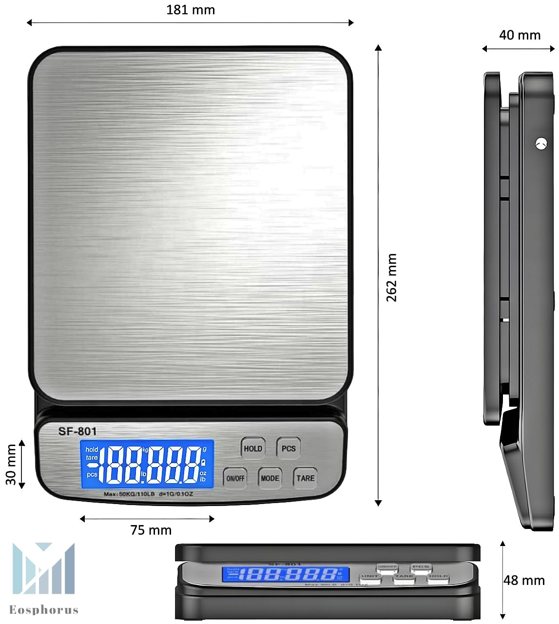 Balance Numérique pour Colis 50kg, Pèse-Colis Précision, Adaptateur Secteur