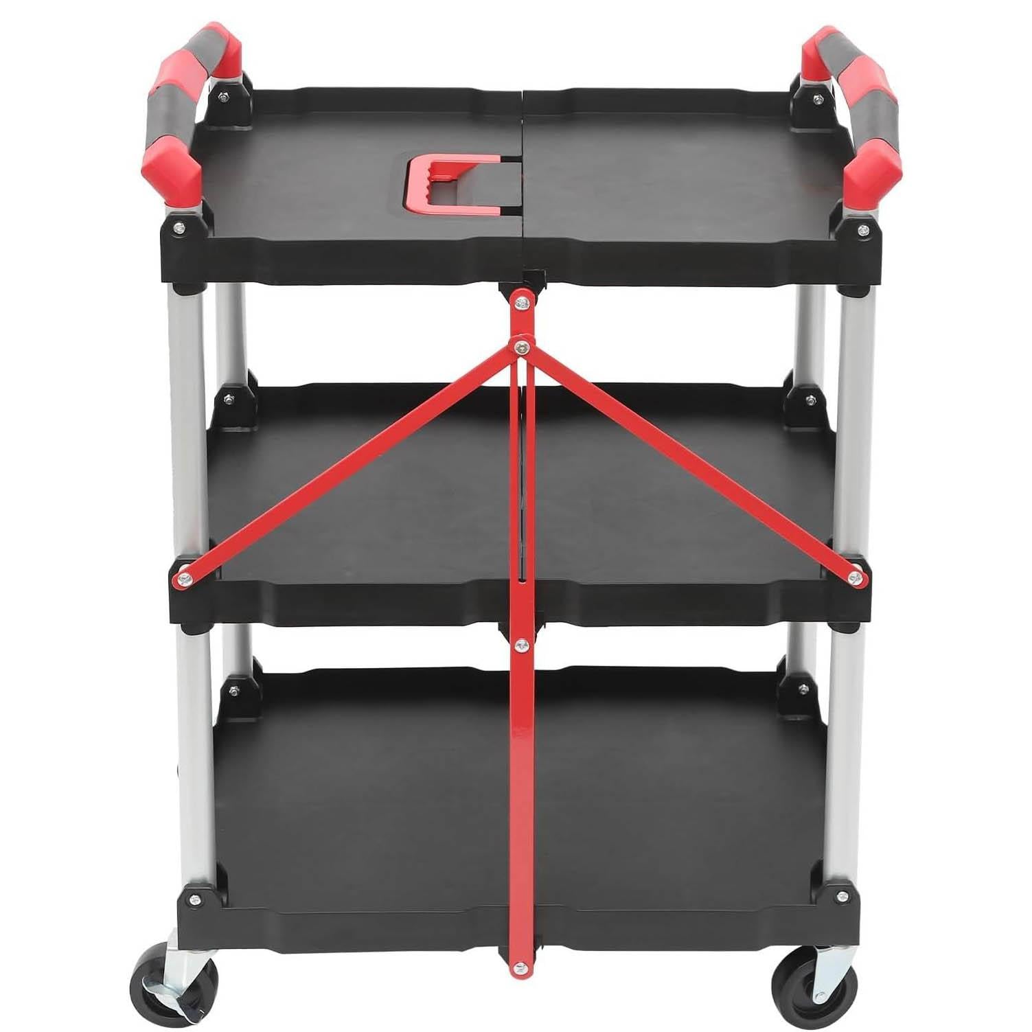 Chariot Utilitaire en Plastique à 3 Niveaux, Robuste et Pliable, avec Roues verrouillables, pour Cuisine ou Cantine.