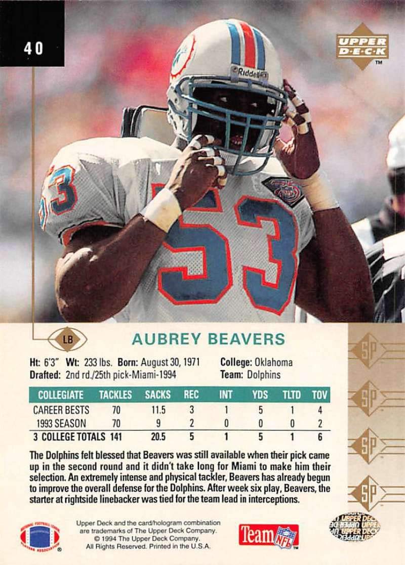 Amazon.com: Football NFL 1994 SP #40 Aubrey Beavers NM RC Rookie
