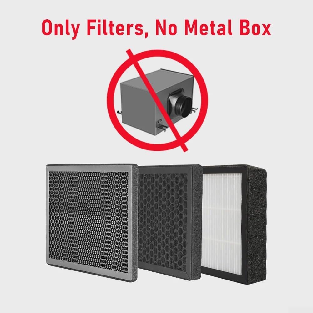 Paquete de 3 cajas de filtro de sistema de ventilación con purificación de tres capas, HEPA y carbón activado para calidad del aire del ventilador de conducto (200 mm)