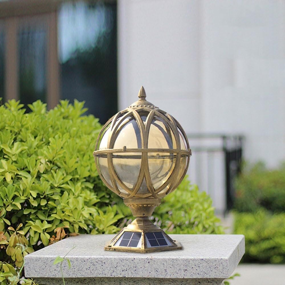 Nowoczesna lampa zewnętrzna z filarem słonecznym, wiktoriańska kula ziemna, wodoodporna lampa zewnętrzna z filarem, lampa słupkowa na cokole, lampa solarna LED, światła