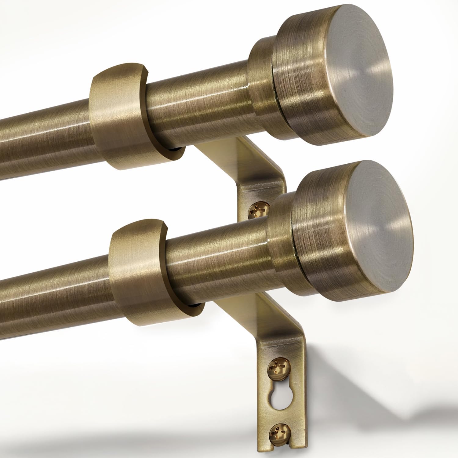 2 Pack Antique Bronze Curtain Rods for Windows 28 to 48 Inches Adjustable Length Heavy Duty 1" Diameter Window Curtain Rod with Solid Metal Finials for Outdoor Farmhouse Bedroom Kitchen Living Room