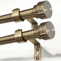 Vista 11 de Barras de cortina de bronce antiguo para ventanas de 28 a 48 pulgadas, longitud ajustable, resistente, 1 pulgada de diámetro, con remates de metal