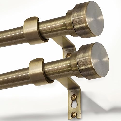 Miniatura 11 de Barras de cortina de oro cálido para ventanas de 72 a 144 pulgadas de longitud ajustable, resistentes, de 1 pulgada de diámetro, de latón, largas
