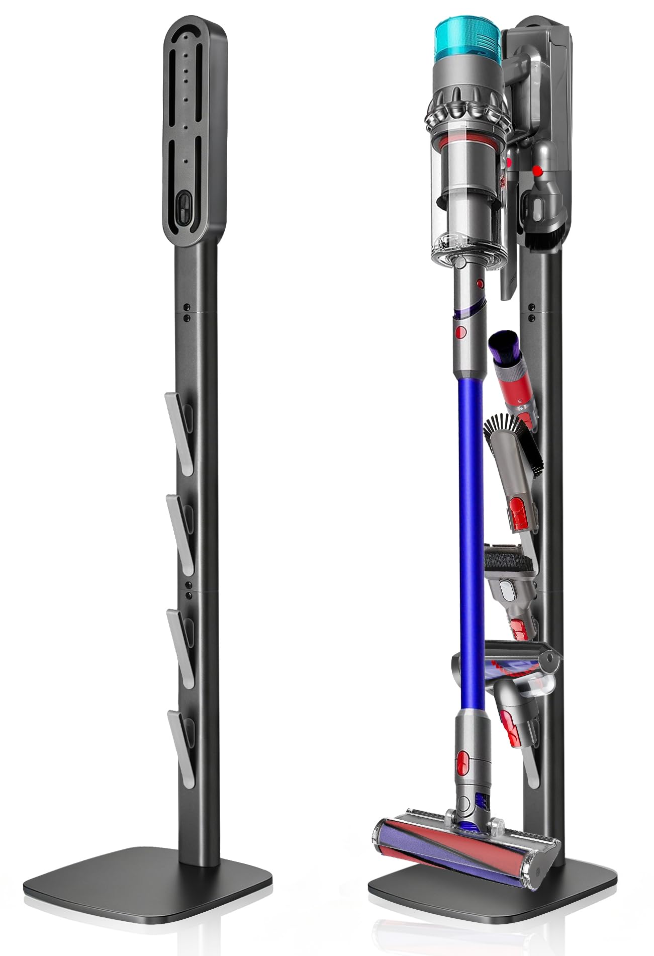Vacuum Stand for Dyson V16 Gen5 V15 V12 V11 V10 V8 V7 V6 – Stable Metal Holder w/Hidden Cord Management & 4 Hooks, Storage Rack for Dyson Cordless Vacuum & Accessories, Easy Assembly, Dark Gray thumbnail 2