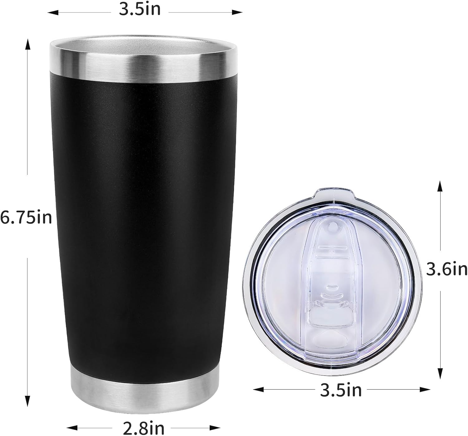 20oz Stainless Steel Tumbler Bulk with Lid, Travel Mug - Double Wall Vacuum Powder Coated Cup - Black, 6 Pack - Image 5