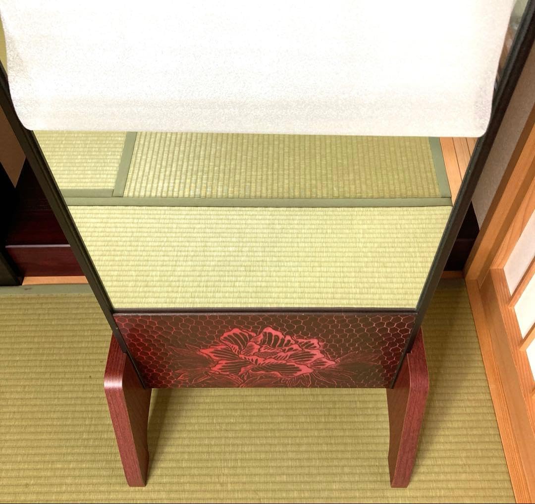 姿見/スタンドミラー　鎌倉彫　牡丹の彫り物 日本板硝子製ガラス　162cm高 Amazon.co.jp: 鎌倉彫 姿見 スタンドミラー 味わいのある牡丹花の