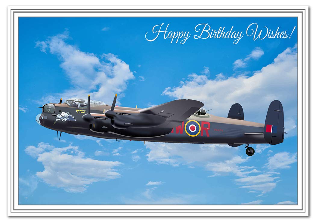 Birthday Card - Cool Lancaster Airplane WW2 Art - Special Age Year Traditional Greeting - Happy Wishes Him Men Male - UK Eco-Friendly