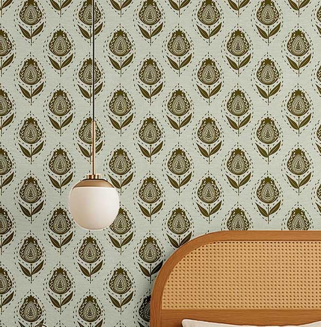 Papier peint vinyle autocollant de style asiatique S4Sassy, décor de prestige vert