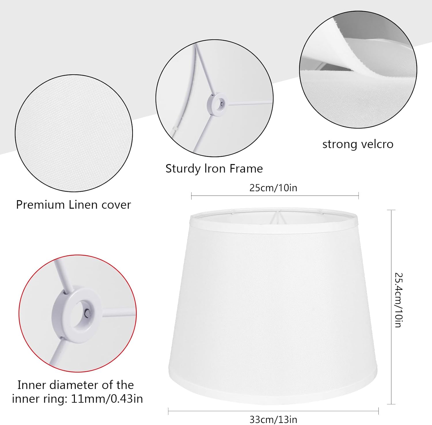 Lamp Shades Set of 2, White Large Lampshades 10" Top x 13" Bottom x 10" High (Spider), Drum lampshade Natural Linen Hand Crafted for Table Lamps Floor Lamps, Easy Assembly Required