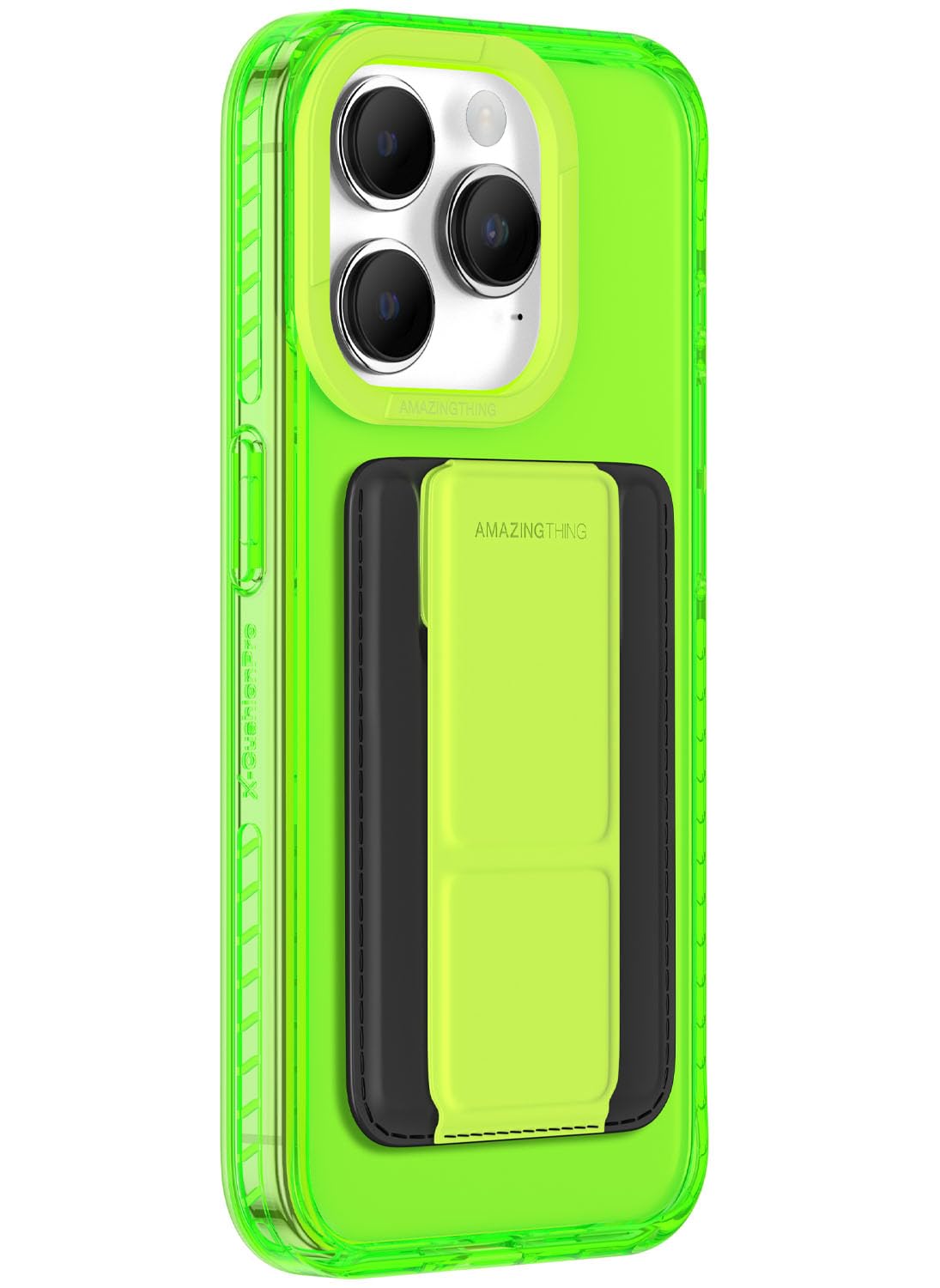 Amazing Thing Titan Neon Mag Wallet Set for iPhone 15 Pro MAX 3 Card Slot Holder/Stand/Case Cover compatible with MagSafe - Green Edition