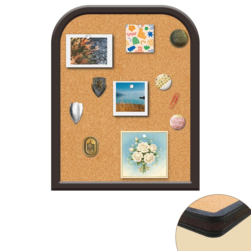 CRASPIRE Arch Pin Cork Board Bulletin Display Badge Black Framed Vintage Princess Wooden Decorative Corkboard Hanging 9.45x11.8 Wall Mounted Memory Brooch Lapel Storage for Office Bedroom Wedding