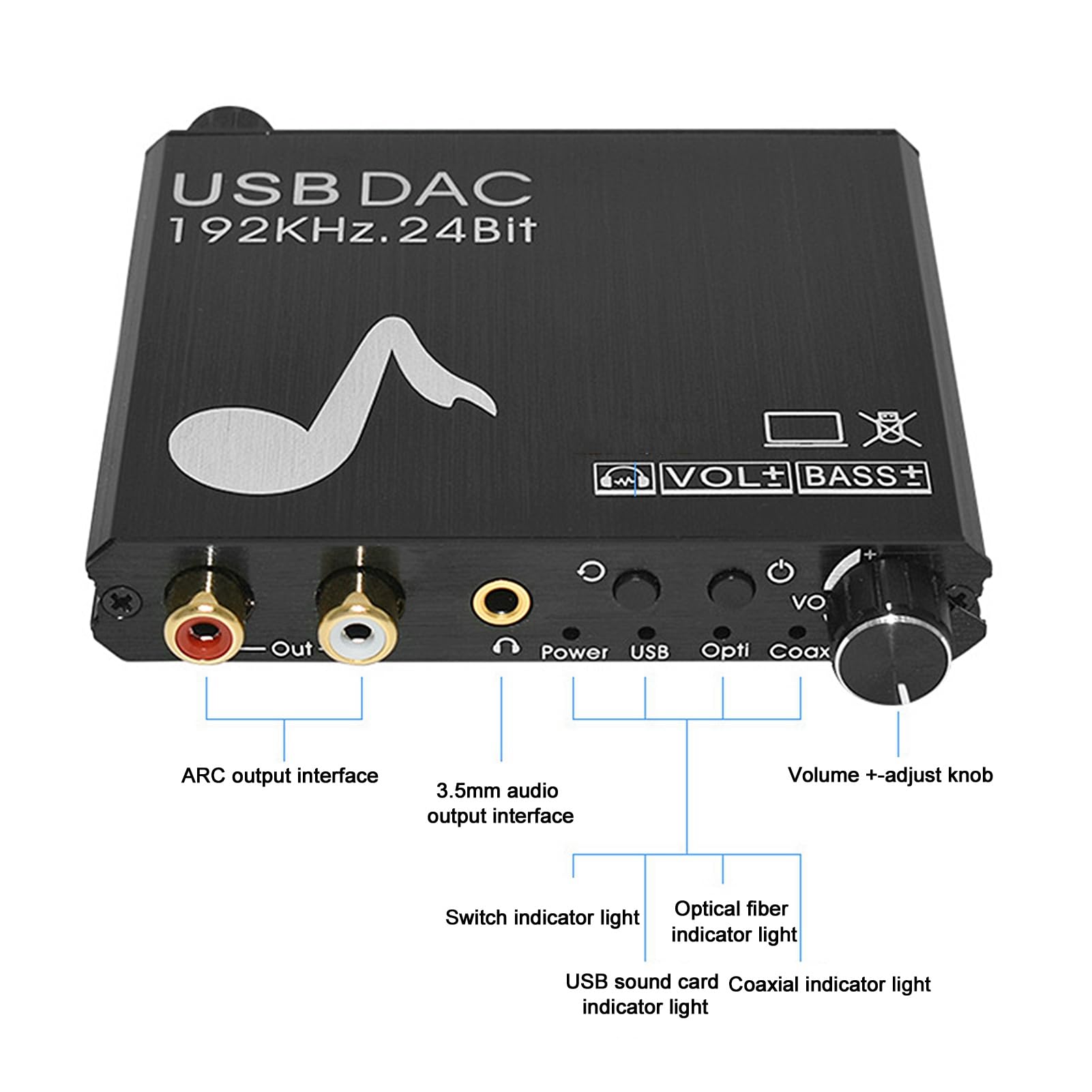 Generic Convertisseur Optique Coaxial 3.5mm, Convertisseur DAC avec élimination du Bruit et Taux D'échantillonnage de 24 Bits pour le Divertissement à Domicile