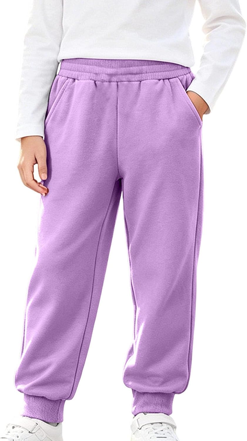 Girls Jogger Sweatpants Elastic Waist Workout with Pockets | Girls Jogger Sweatpants With Elastic Waist Side Pockets And Ribbed Cuffs For School Travel And Fall Winter Outfits