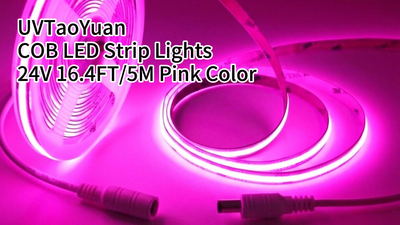 Image of LED Strip Lights 24V COB Pink 16.4ft (No Power Supply) | Super Bright, Dotless High Density 14W /m, 8mm Width Cuttable Flexible, Home DIY Commercial Decoration