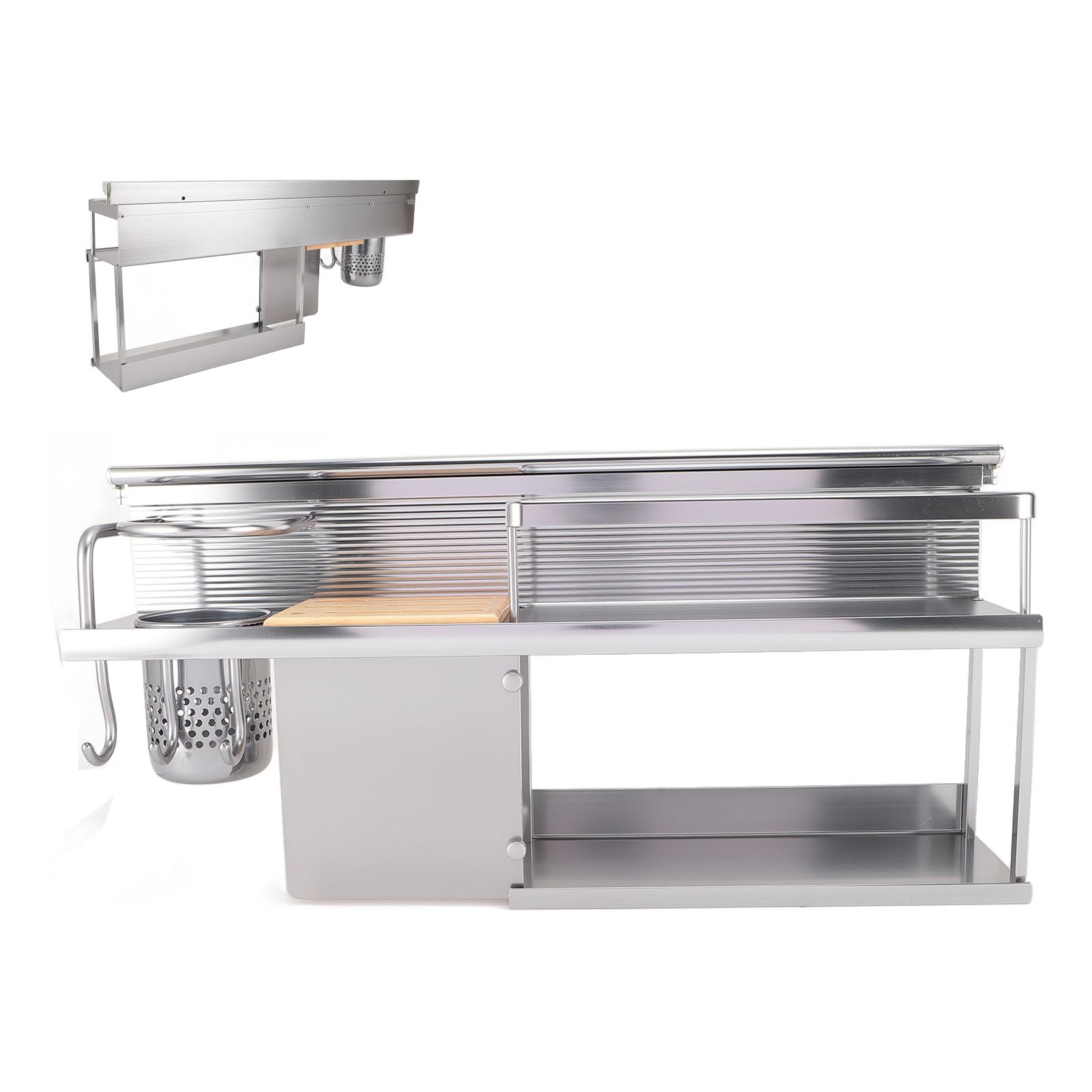 Support Mural pour Ustensiles de Cuisine, Organisateur élégant en Alliage D'aluminium pour la Cuisine, Gain de Place, 2 Niveaux, 1 unité