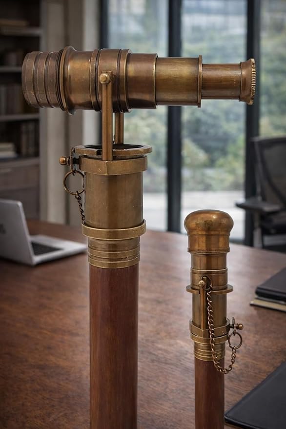 Bastón de Caminar Vintage de Latón con Telescopio miniatura 2