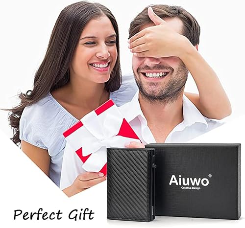 Miniatura 6 de Aiuwo Mens Slim wallet with Money Clip Blocking Credit Card holder wallet for Men with Gift Box (Carbon Leather)
