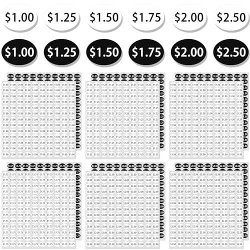 HINZIC 1440pcs Vending Machine Price Labels, 12 Sheets Snack Vending Machine Labels Stickers, Soda Beverage Price Labels Stickers $1.00 $1.25 $1.50 $1.75 $2.00 $2.50 for Business Stores, Black &amp; White