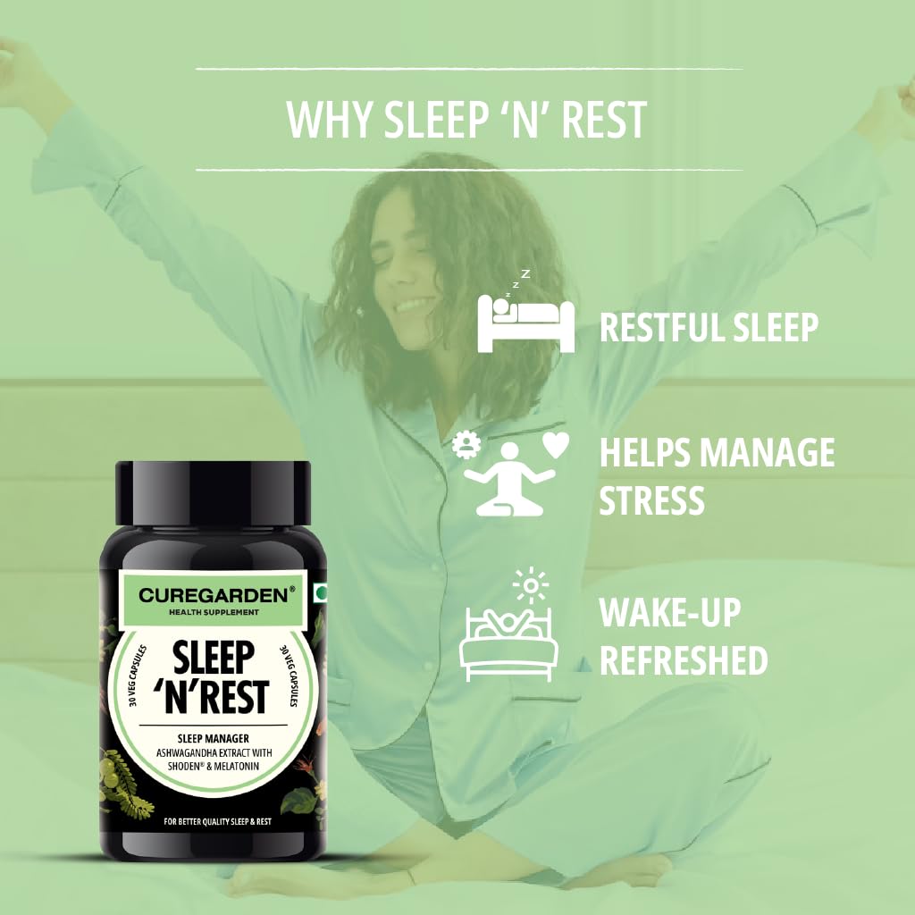 Curegarden Sleep N Rest Melatonin 5mg & Ashwagandha Capsules, 30 Veg Caps — Amazon image 4