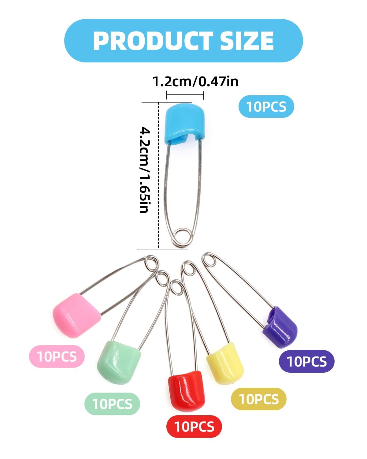 60 piezas de imperdibles grandes - imperdibles imperdibles de colores cierre de bloqueo de plástico, con cierre de seguridad de cabeza de plástico para bloquear pañales, ropa (multicolor)