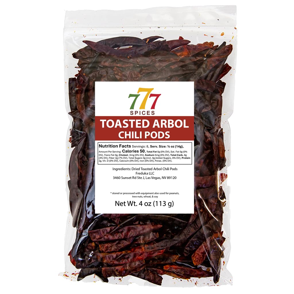 4oz Chile de Arbol Tostado, Whole Chilies Peppers, Chili Seco Pods for Authentic Mexican Food, Heat-Sealed Resealable Bag