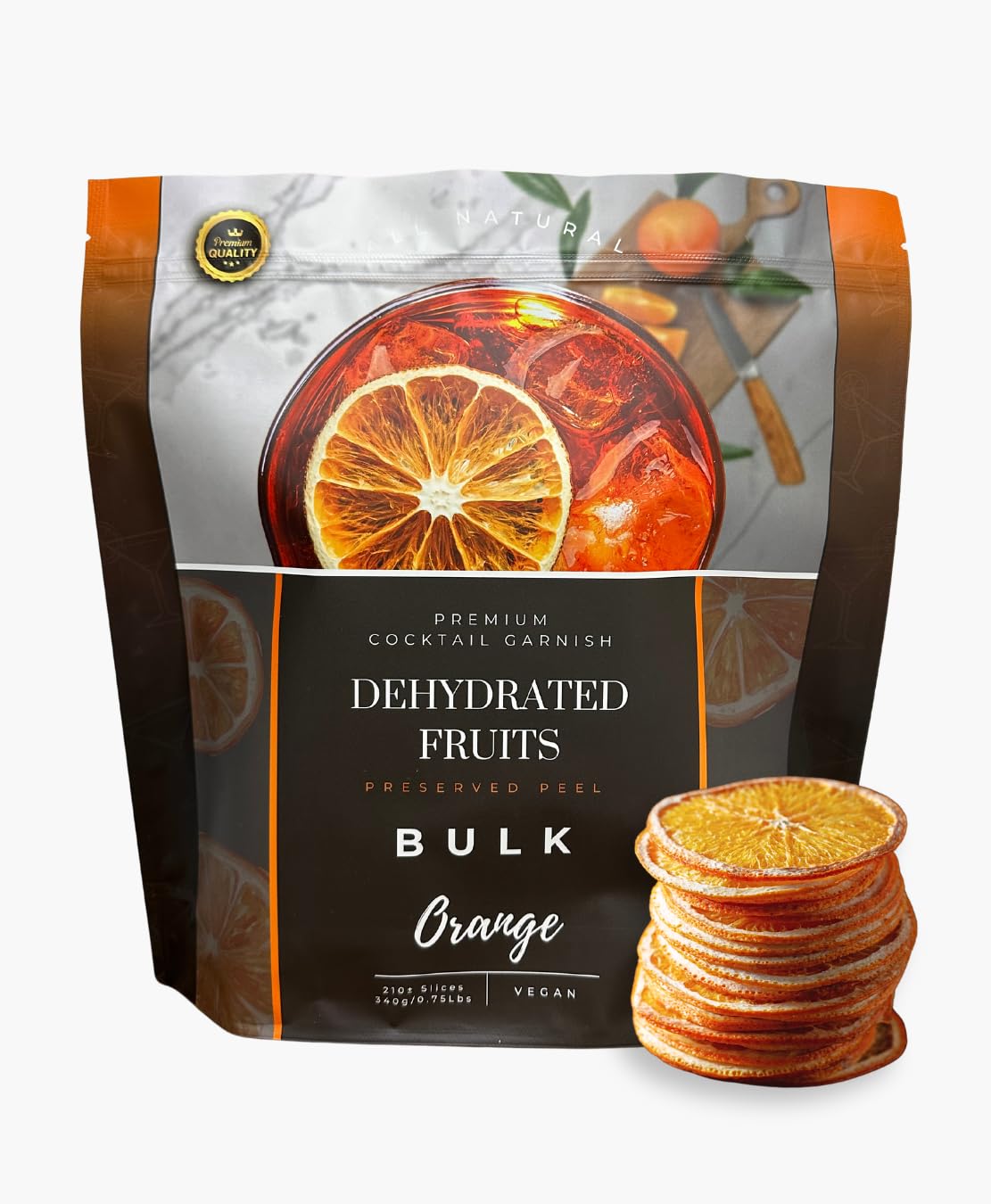 Dried Orange Slices - BULK SIZE - Preserved Peel | 210± Slices | Dehydrated Fruits for Cocktail Garnish & More | No Preservatives | Healthy | Dried Oranges wheels for Bars & Restaurants essentials