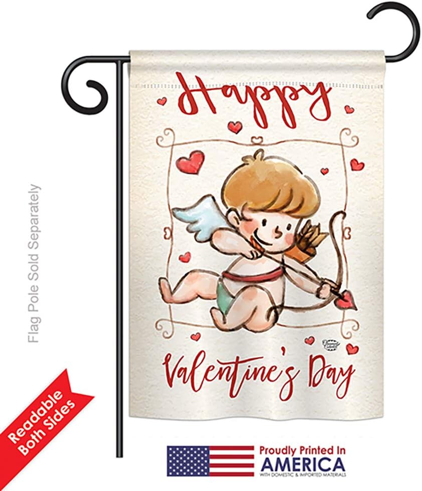 Valentines Happy Valentine's Day Cupid Garden House Flags Set Spring Heart Couple Romantic February Holiday Love Small Decorative Gift Yard Banner Double-Sided Made In USA 28 X 40