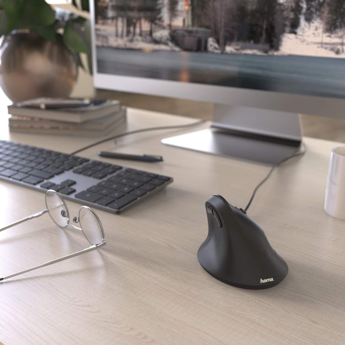 Hama Souris Verticale Ergonomique Filaire 6 Boutons, Droitiers, Noir | Souris USB A Anti Douleur Poignet PMR Prévention TMS, DPI 1800 réglable 1800, Idéal Bureautique Travail Informatique