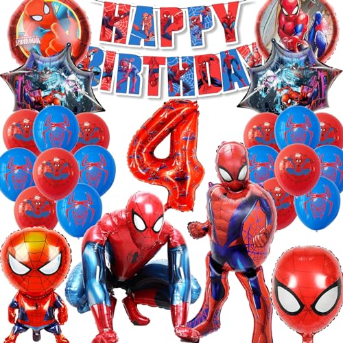 SWOKKTS Decoración Cumpleaños Spiderma 4 Años, Globos de Cumpleaños Gigante Spiderma 4 Años, Globos Cumpleaños Spiderma Niñi Niño 4 Años, Fiesta Globo Spiderma Cumpleaños (Decoracion Spiderma 4 Años)