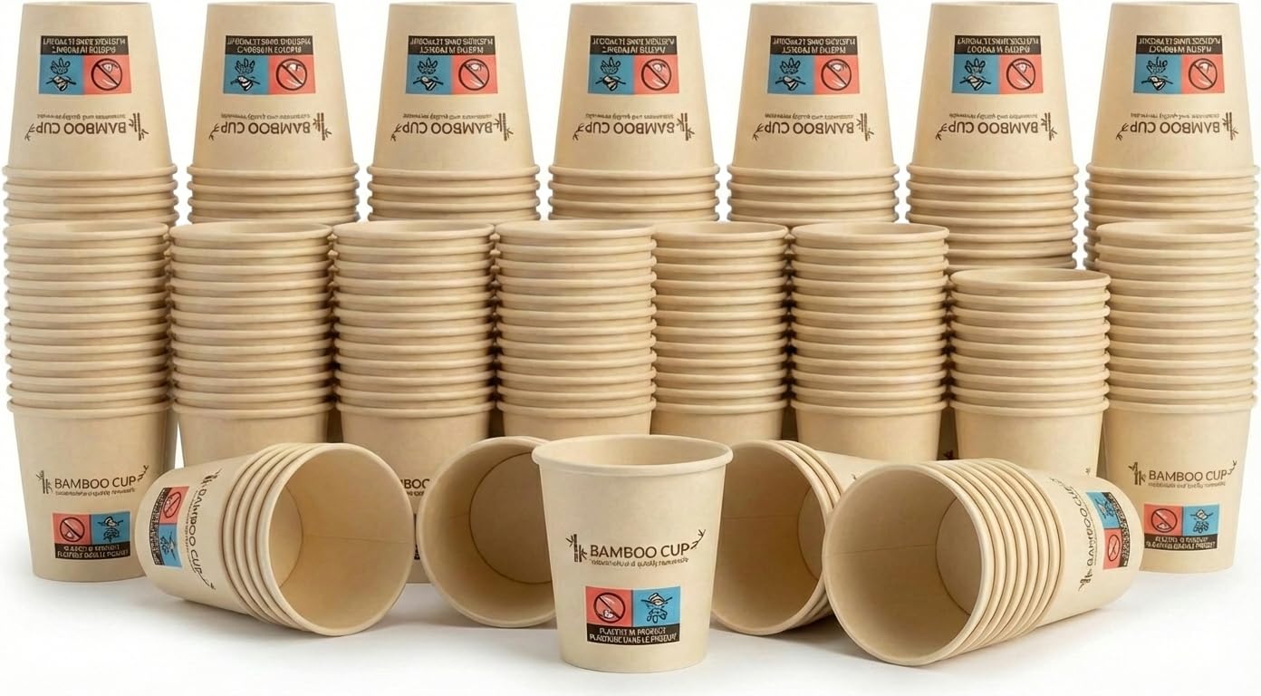 Générique Lot de 1000 Gobelets Carton Fibre de Bambou – Sans PFAS & Recyclables – Couleur Kraft Naturel- Plusieurs Tailles Disponibles (20 cl (7 oz))