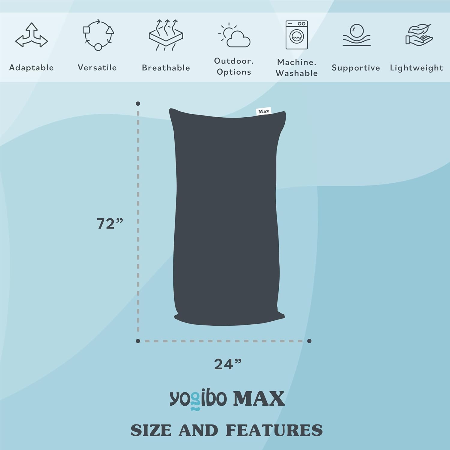 Yogibo Max 6-Foot Beanbag Chair, Bean Bag Couch with a Washable Outer Cover, Customer Favorite Cozy Sofa for Gaming, Reading, and Relaxing, Filled with Soft Micro-Beads, Dark Gray