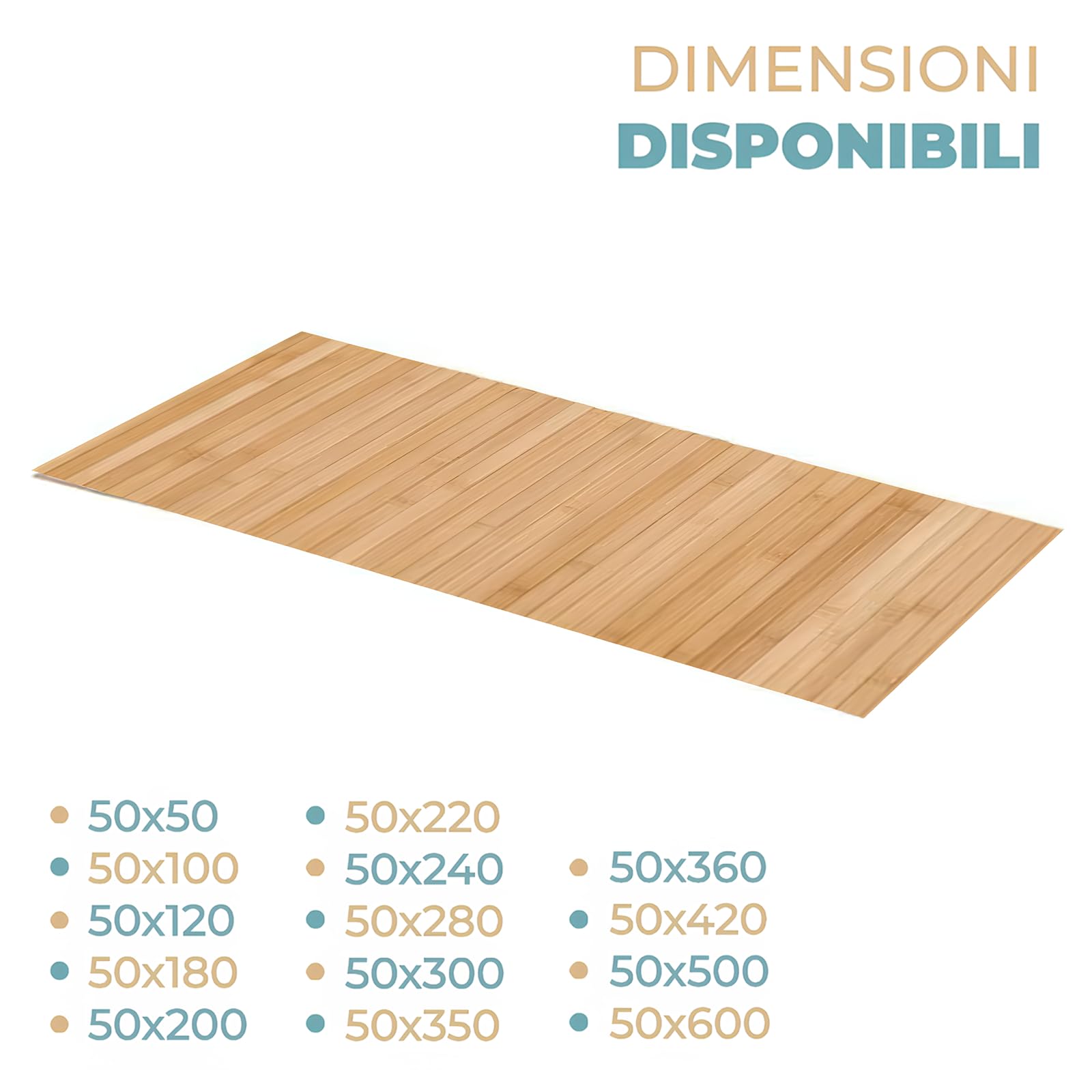 PARAMAISON Tappeto Bamboo Cucina Soggiorno Corridoio, Passatoia Fondo Antiscivolo, Antimacchia, Multiuso, Lavabile | Naturale 50x250cm