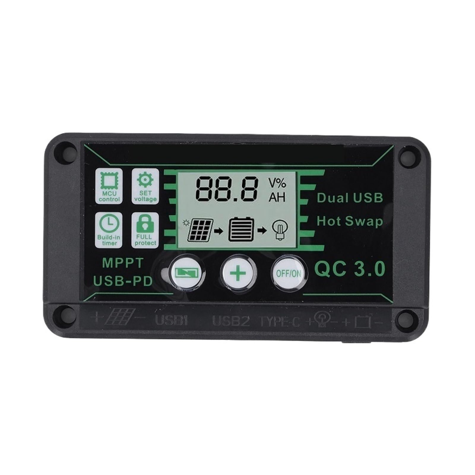 Contrôleur de charge solaire MPPT PWM 80A avec double port USB et écran LCD noir