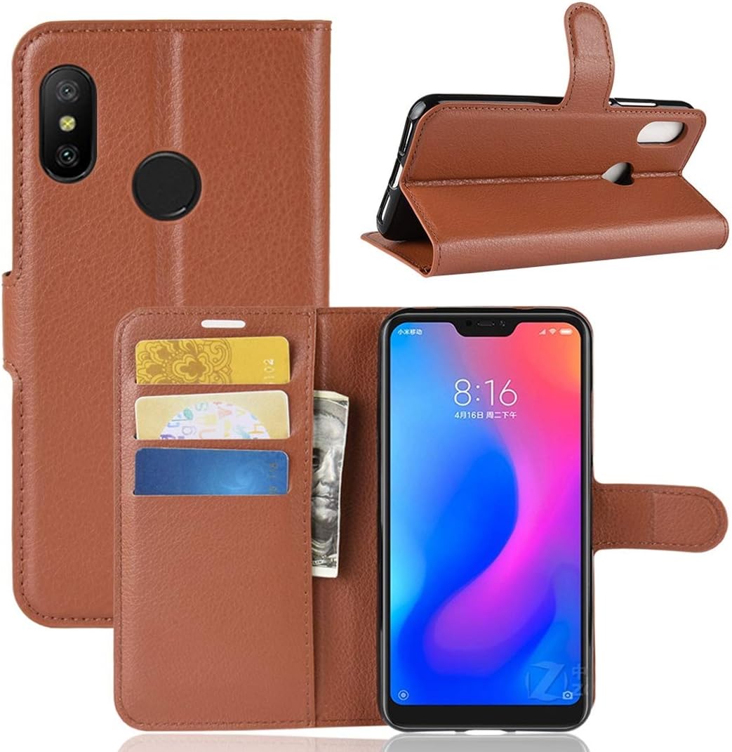 MXM JH Litchi Texture Horizontal Flip Leather Case for Xiaomi Redmi 6 Pro/Mi A2 Lite, with Wallet & Holder & Card Slots(Black) (Color : Brown)