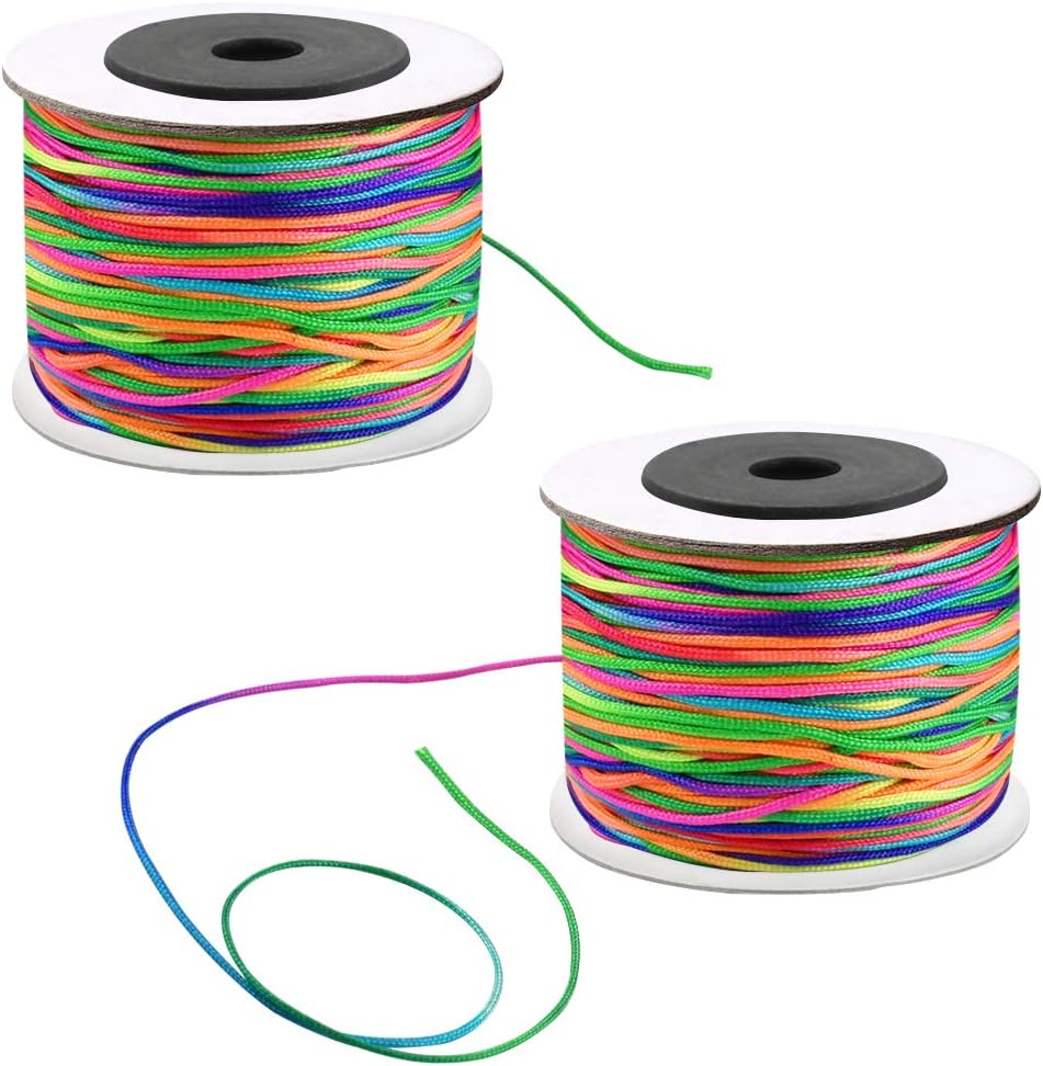 2 Rolls Beading Cord, 160 Meters Beading Thread Cord Beads Fabric Crafting Cords Rainbow Cord Beading String Cord for Bracelets, Jewelry Making and Braided Hair Styling(1mm)