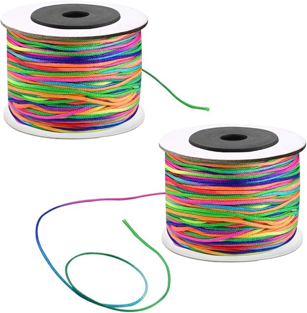 KBNIAN 2 Rolls Beading Cord, 160 Meters Beading Thread Elastic Cord Beads Fabric Crafting Cords Rainbow Cord Beading String Cord for Bracelets, Jewelry Making and Braided Hair Styling(1 mm )