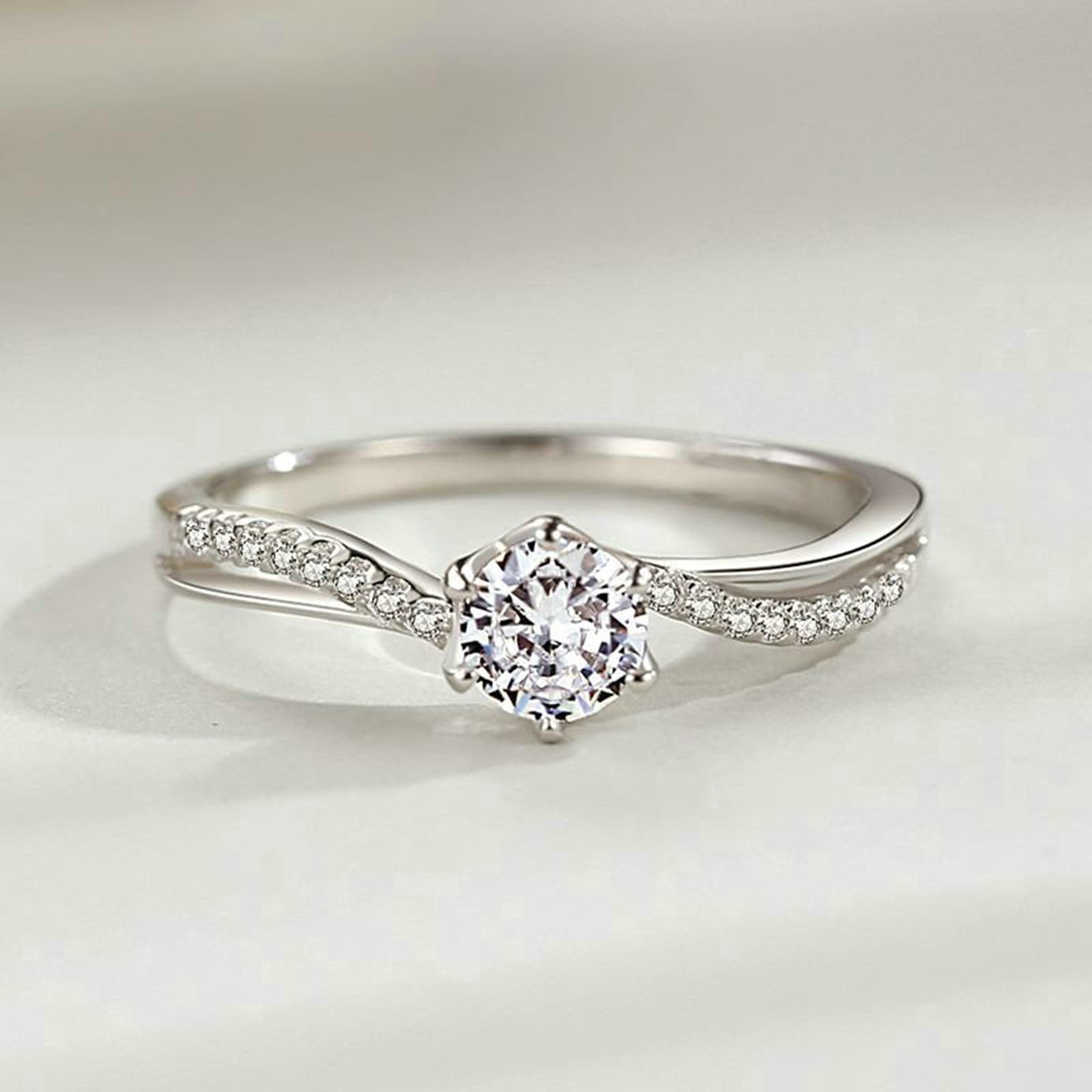 Anillo de compromiso de oro, oro blanco, elegante, anillo de boda con diamante cultivado en laboratorio de 0,5 ct para mujer