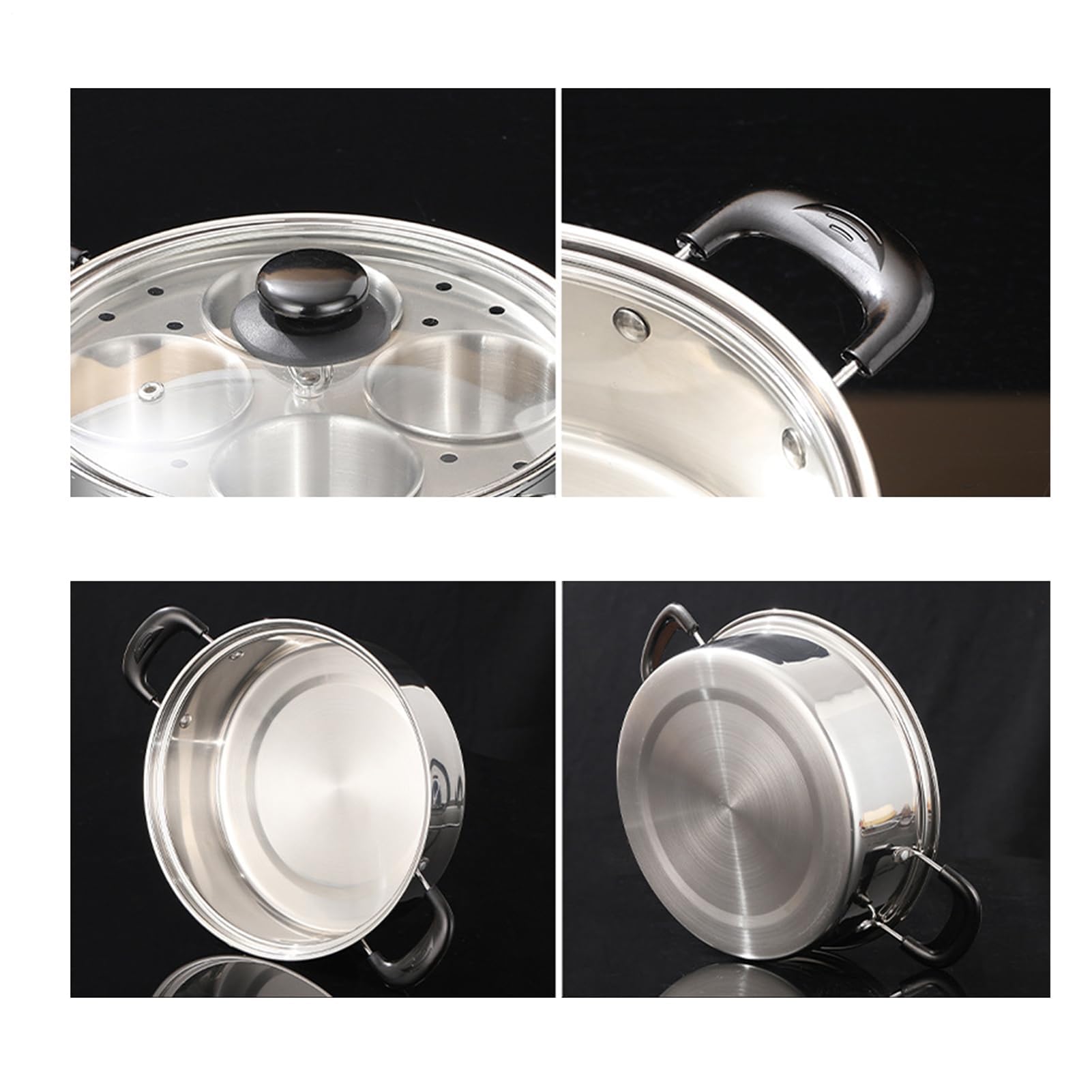 Sartén para escalfar huevos de acero inoxidable, diseño desmontable de 4 rejillas para cocinar huevos al vapor, sopa, olla caliente, cocina de desayuno, adecuada para cocina de inducción y estufa