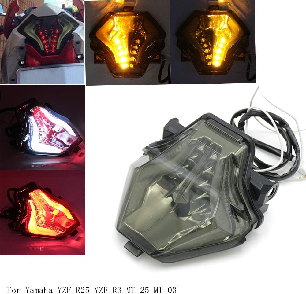 evomosa LEDs Tail Light Brake Stop Running Integrated Rear Turn Signal Blinker for Yamaha YZF R3 MT-03/MT-25 2015-2018/R25 2014-2018/MT-07 FZ-07 2014-2017 Y15ZR EXCITER150 MX KING 150 2013-2015(Red)