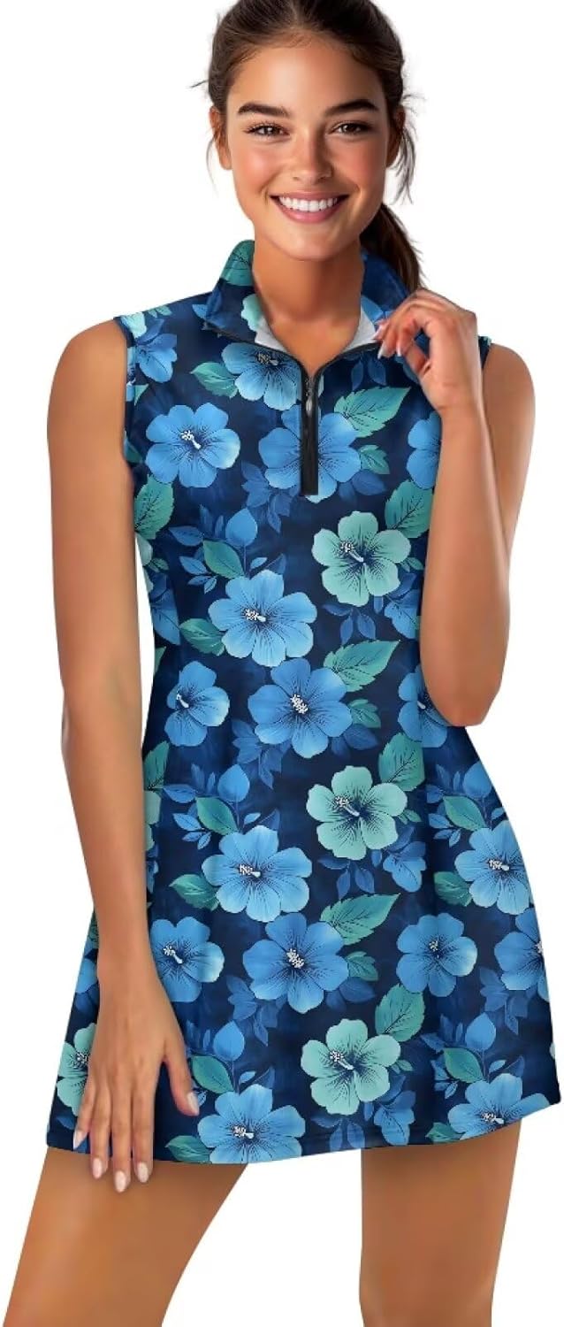 2026 Tennis Dress for Women Santa Claus Soft 1/2 Zip Up Tennis Golf Shirts Dresses XS-2XL