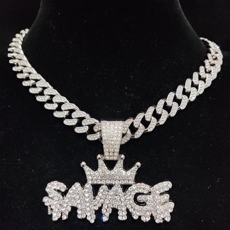 Amazon.com: Men Women Hip Hop Crown with SAVAGE Pendant Necklace