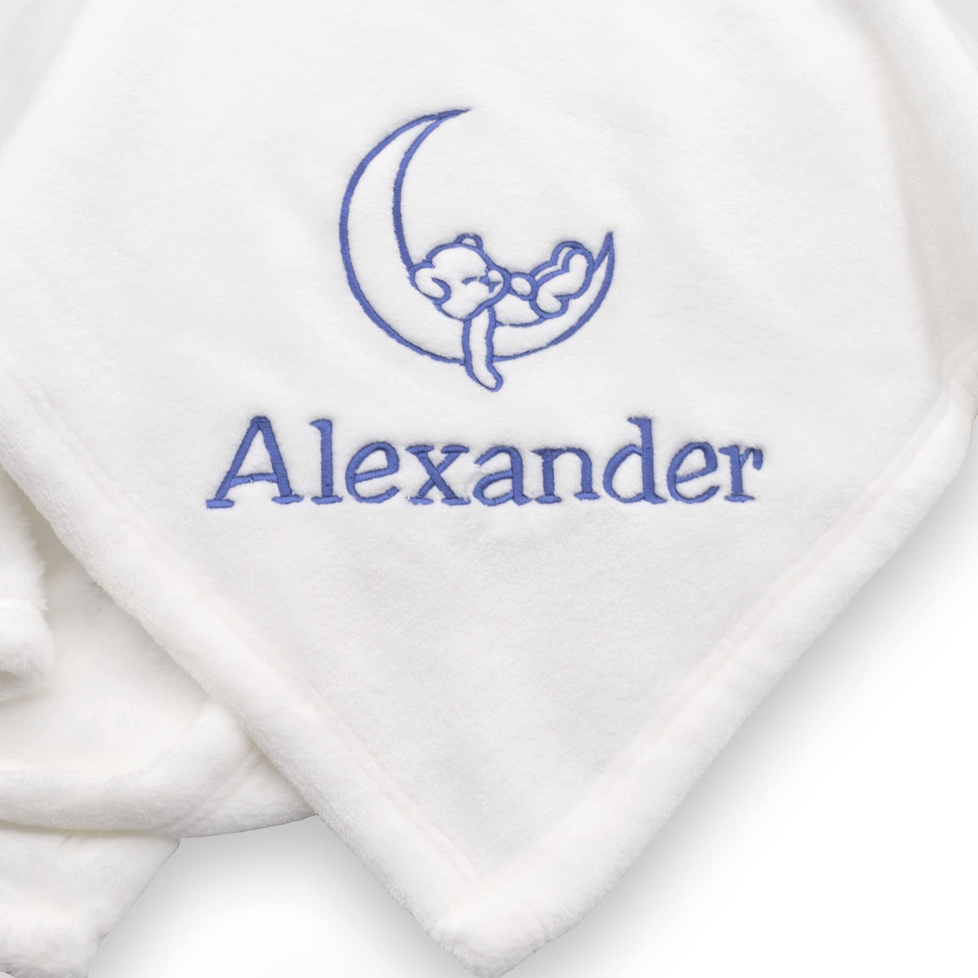 Soft White Baby Blanket - Personalized with Baby’s Name and Cute Moon and Bear